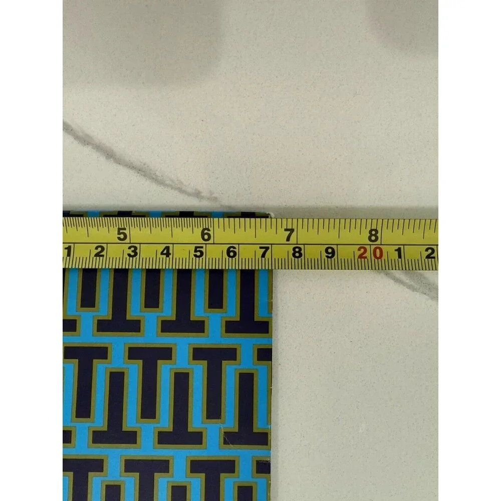 Tory Burch Blue Lime Geometric Gift Bag 13x7x5‎ Tall Decor Flap Closure EUC